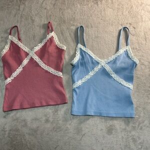 Hollister Pink and Blue Lace Trim Camisoles set of 2 M